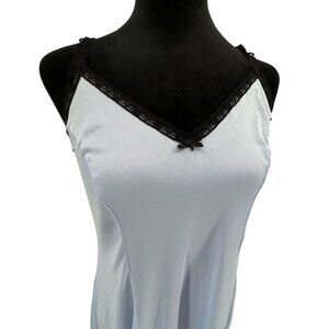 Delicates Slip Dress Women Size M Blue Black Lace Trim Bow Coquette Sexy Vintage